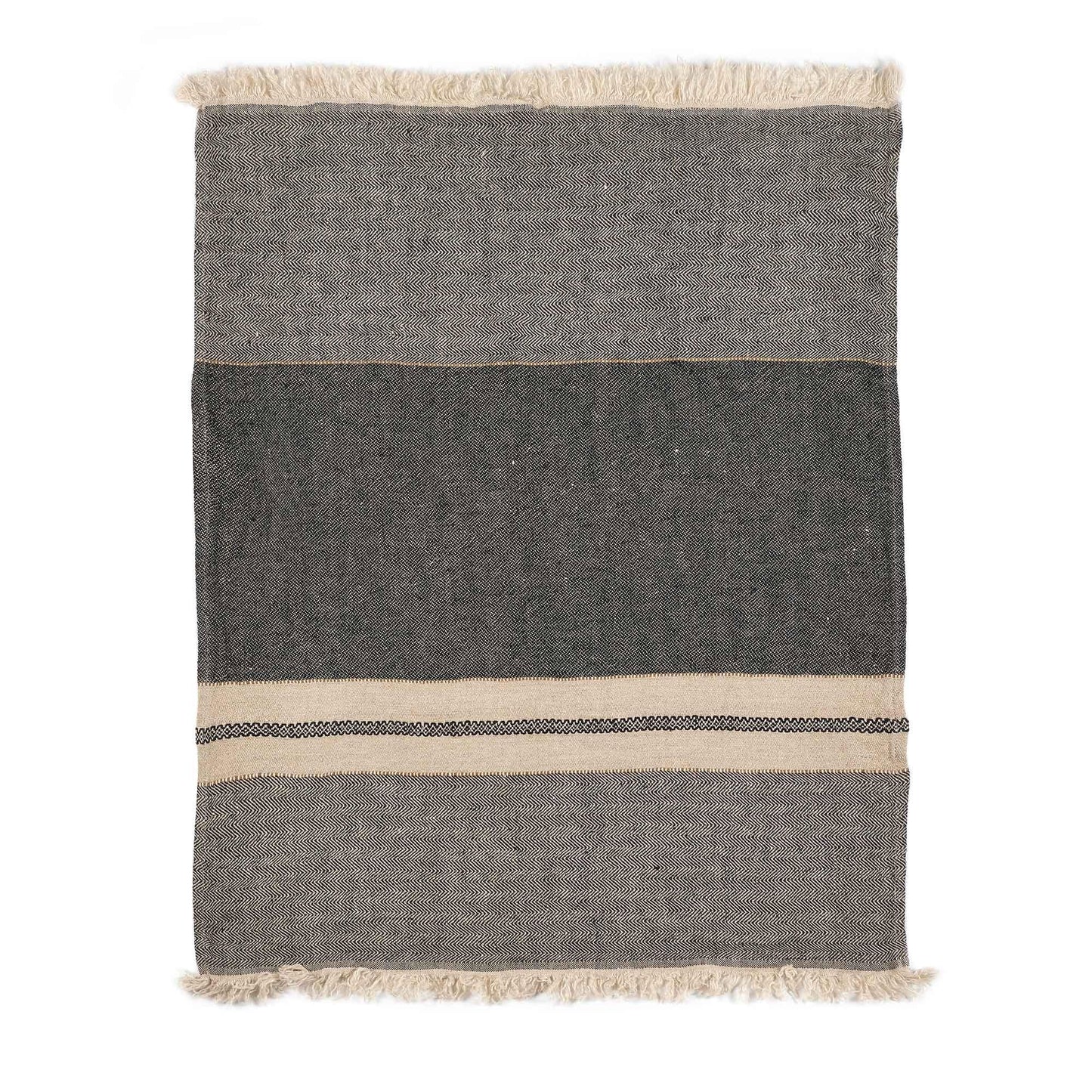 Belgian linen fouta throw blanket flat lay product shot in color Tack Stripe by Libeco for South Hous.
