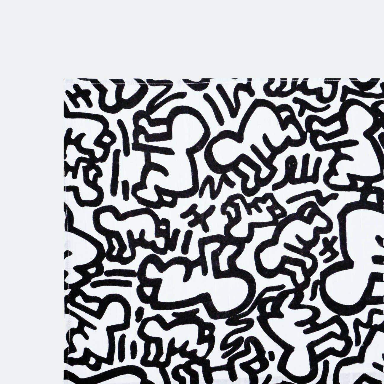 Keith Haring Print Baby Lovey lifestyle crop detail product shot in black and white by Etta Loves for South Hous.
