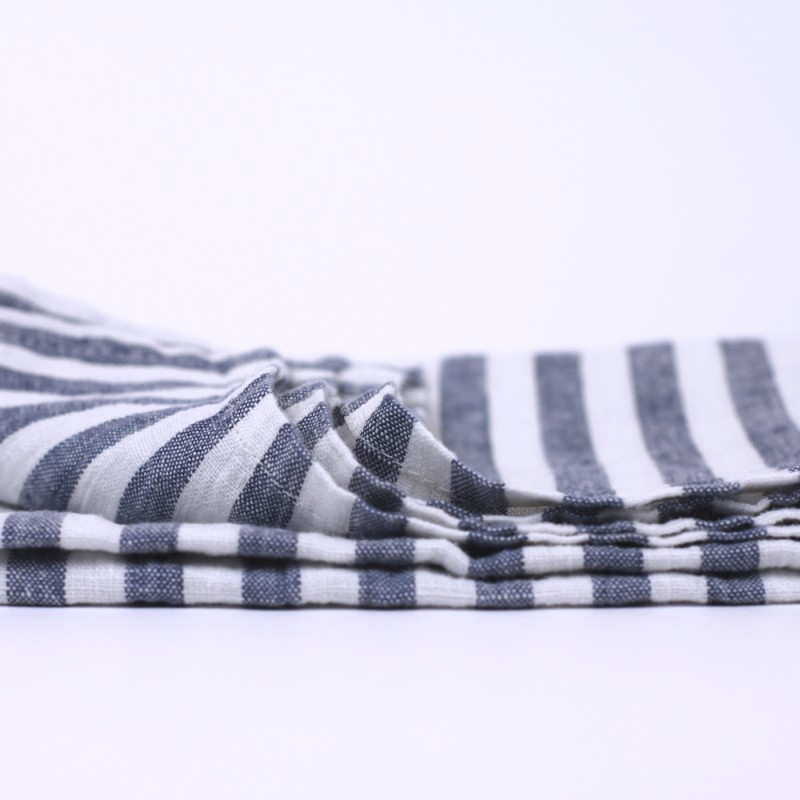 Linen Kitchen Towel crop detail product shot in color Blue with White Medium Stripe by LinenCasa for South Hous.