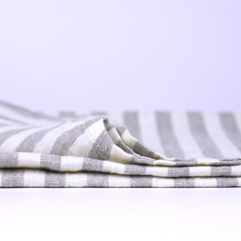 Linen Kitchen Towel crop detail product shot in color Grey with White Medium Stripe by LinenCasa for South Hous.