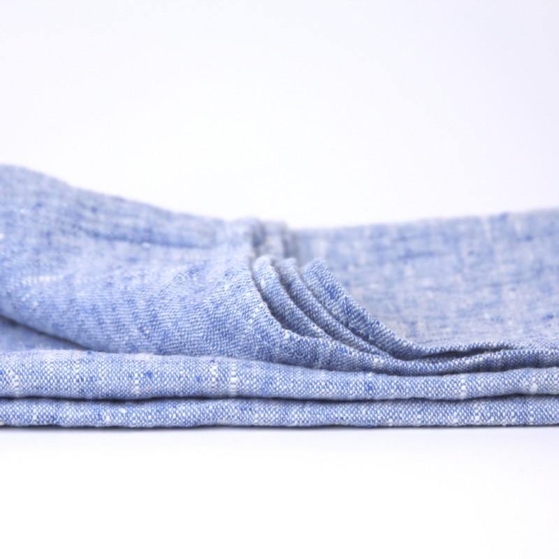 Linen Kitchen Towel crop detail fold product shot in color Heather Light Blue by LinenCasa for South Hous.