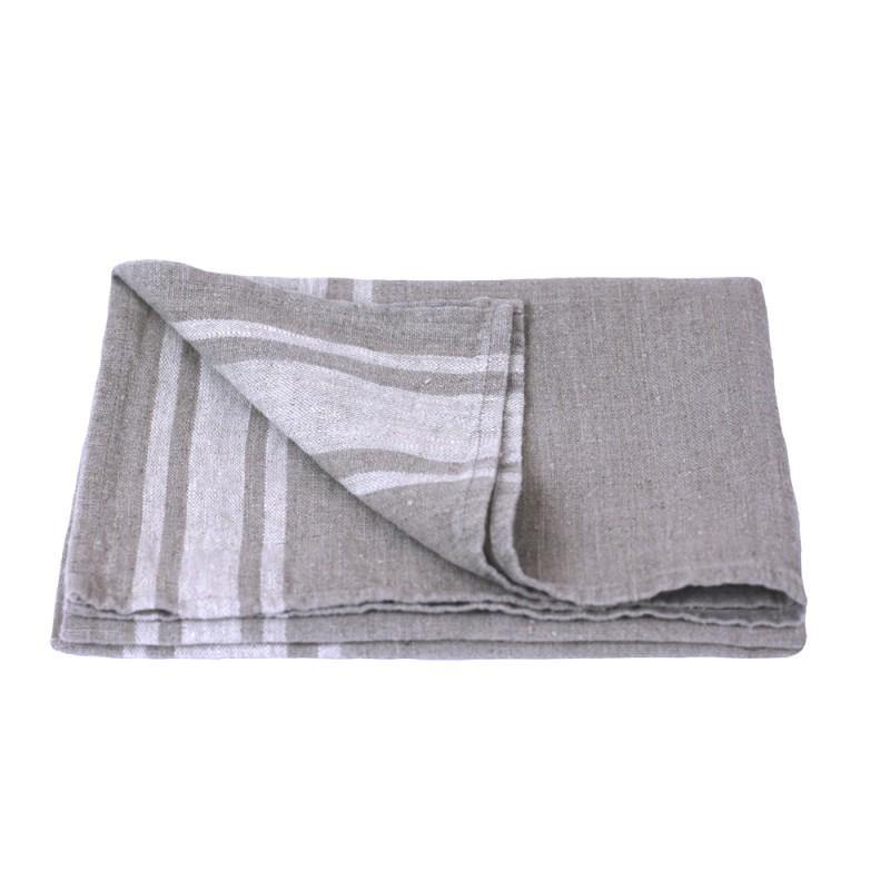 Linen Kitchen Towel flat lay detail product shot in color Light Natural Stripe by LinenCasa for South Hous.