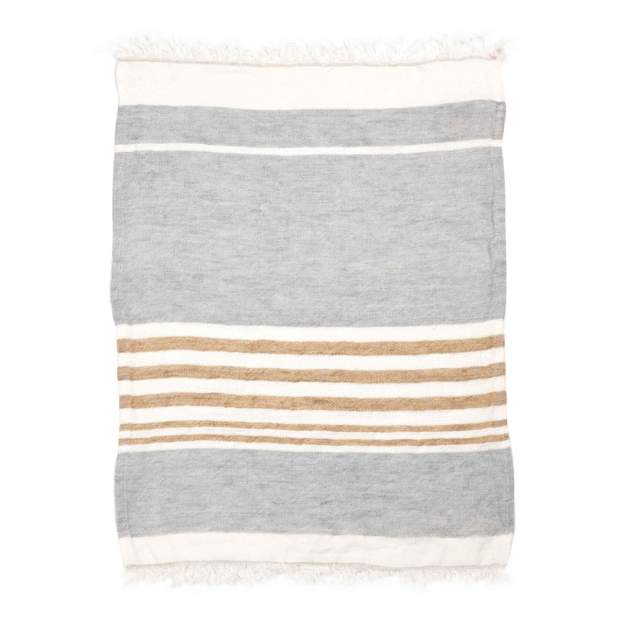 Belgian linen fouta throw blanket flat lay product shot in color Ash by Libeco for South Hous.
