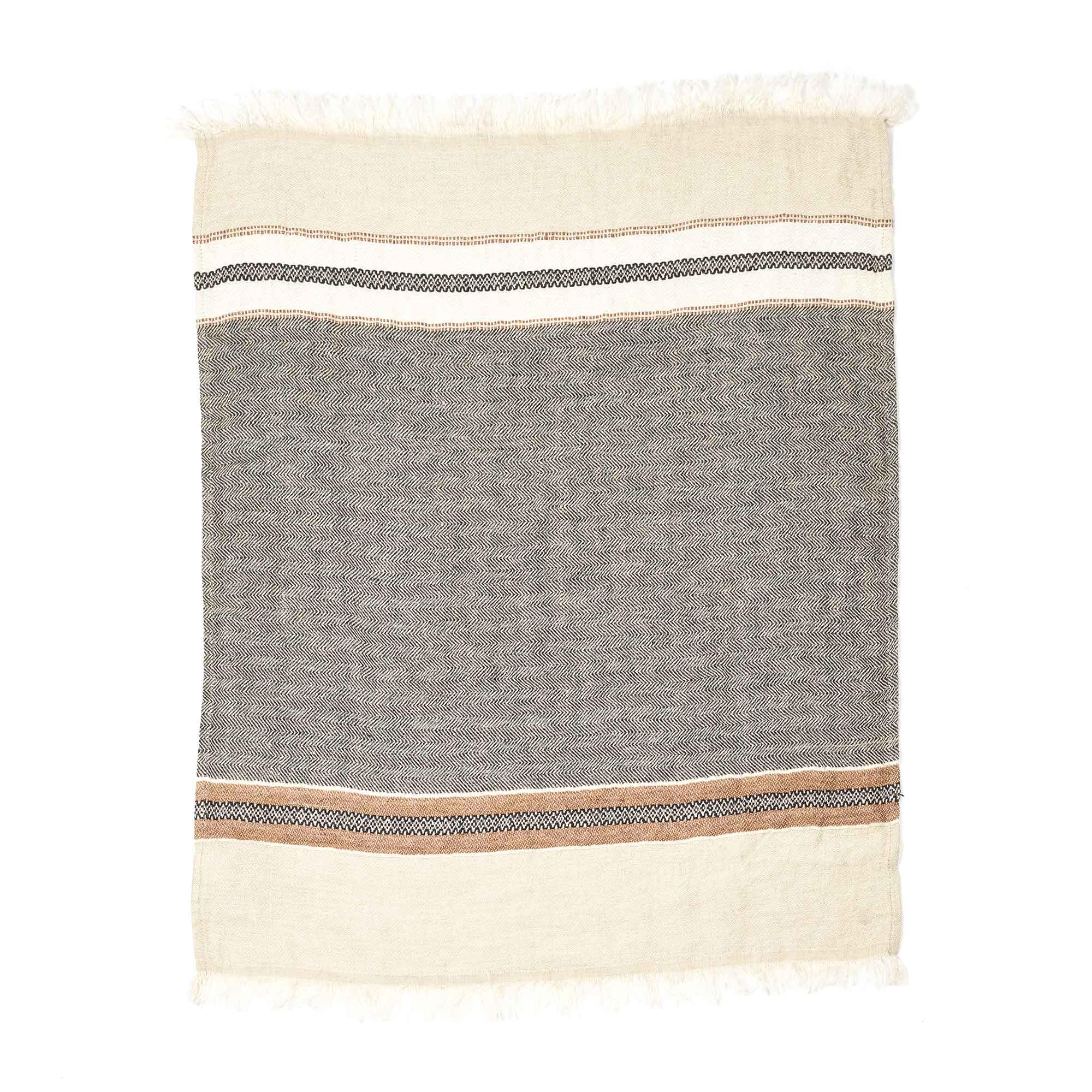 Belgian linen fouta throw blanket flat lay product shot in color Beeswax by Libeco for South Hous.