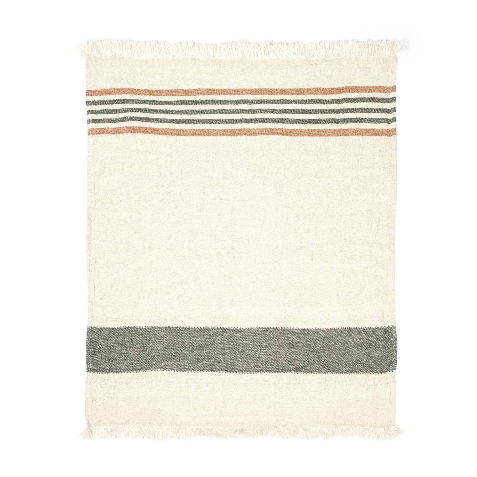 Belgian linen fouta throw blanket flat lay product shot in color Laguna Verde by Libeco for South Hous.