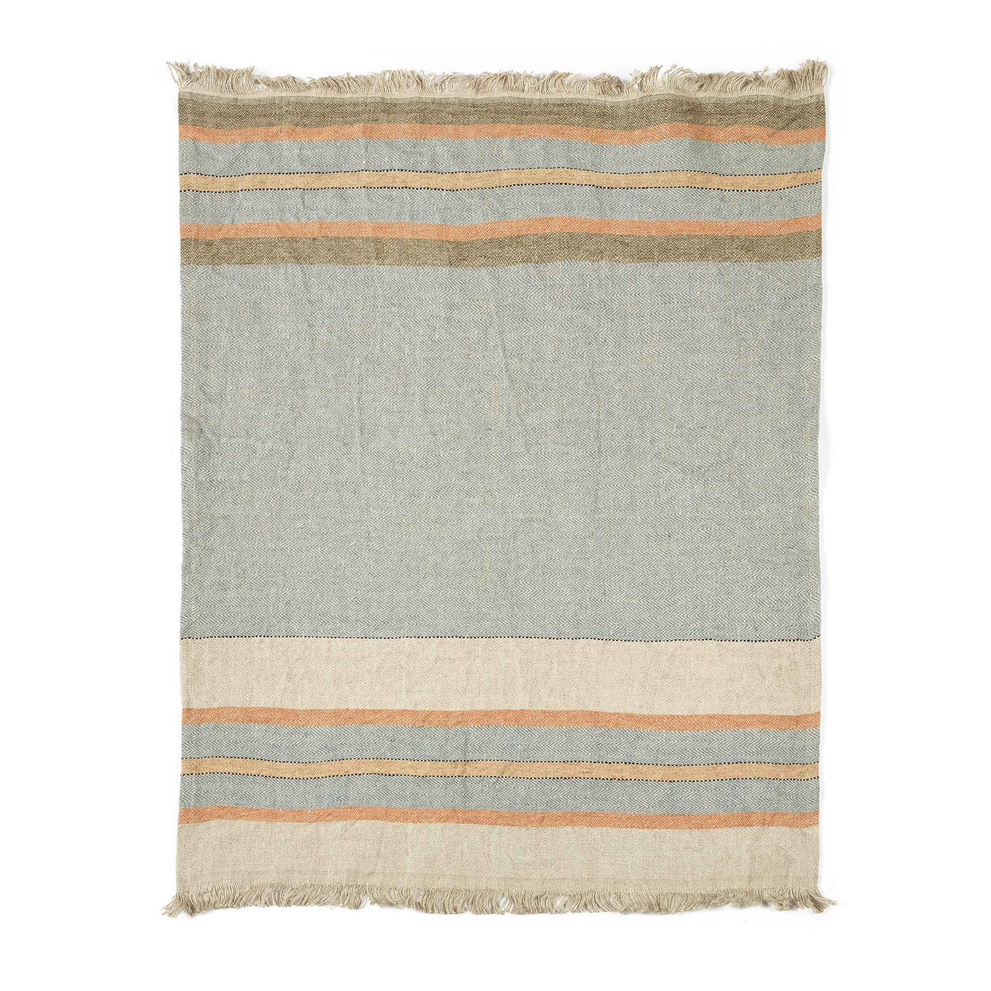 Belgian linen fouta throw blanket flat lay product shot in color Multi Stripe by Libeco for South Hous.