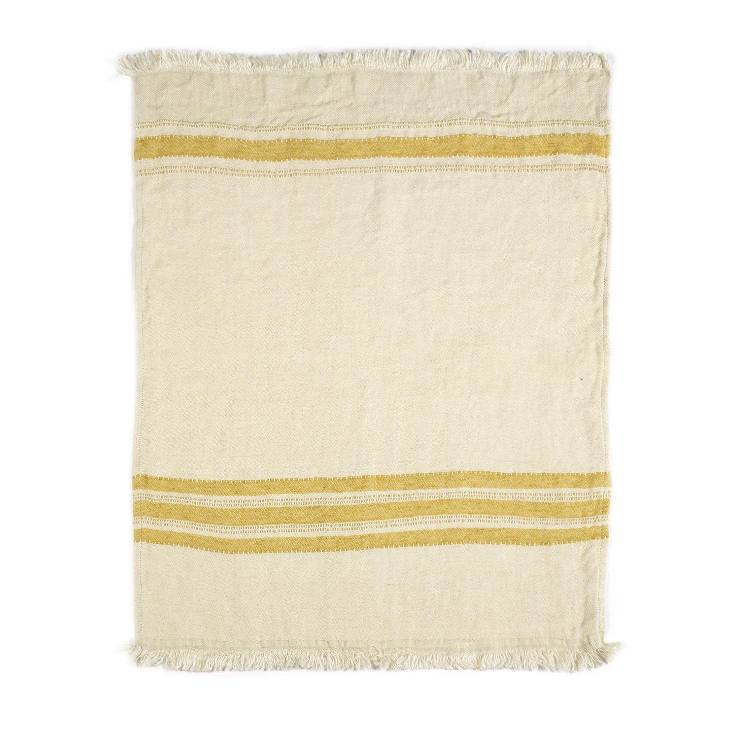 Belgian linen fouta throw blanket flat lay product shot in color Mustard Stripe by Libeco for South Hous.