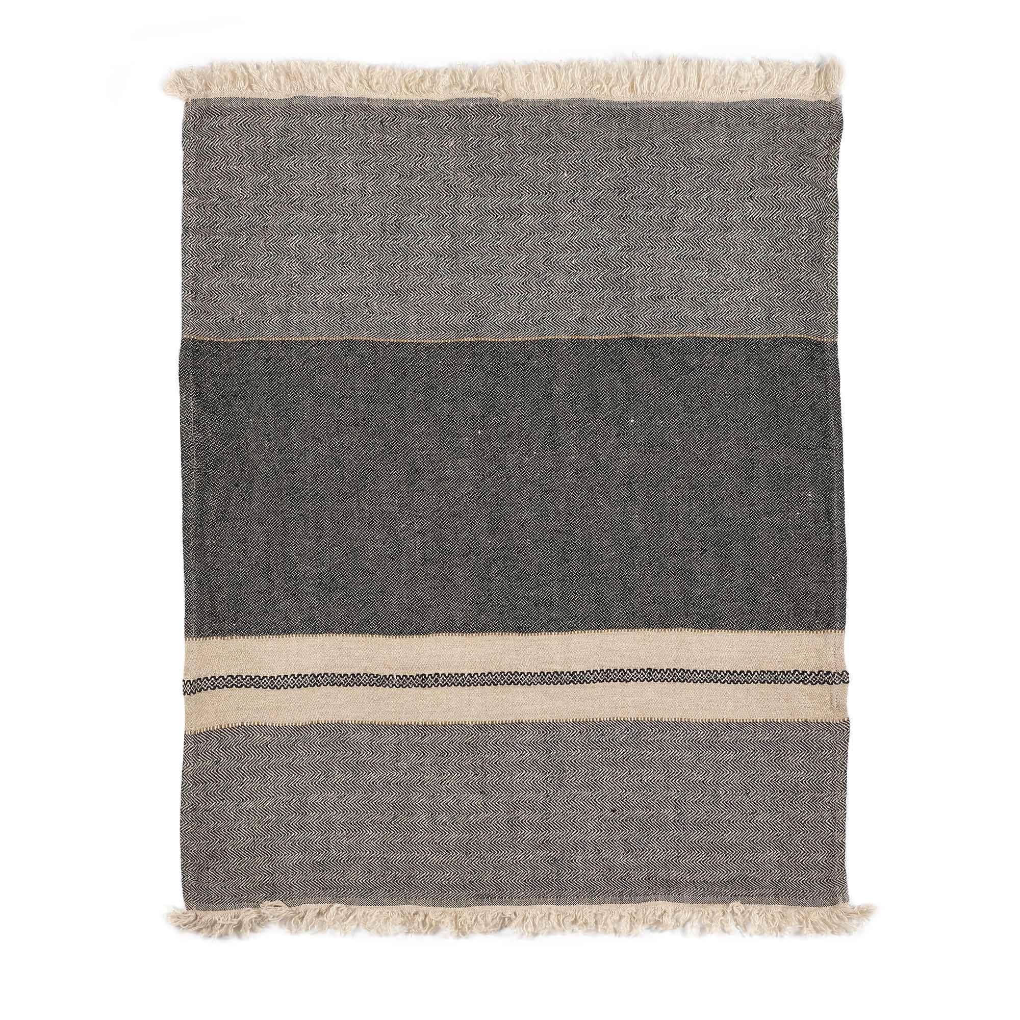 Belgian linen fouta throw blanket flat lay product shot in color Tack Stripe by Libeco for South Hous.