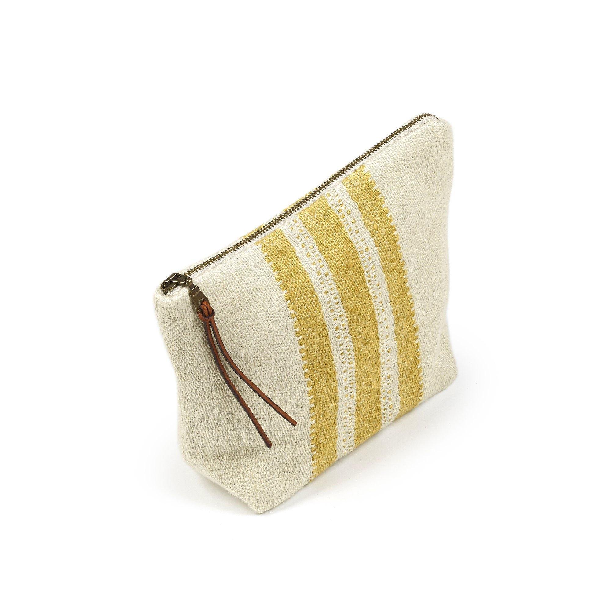 Belgian linen pouch product shot in color Mustard Stripe by Libeco for South Hous.