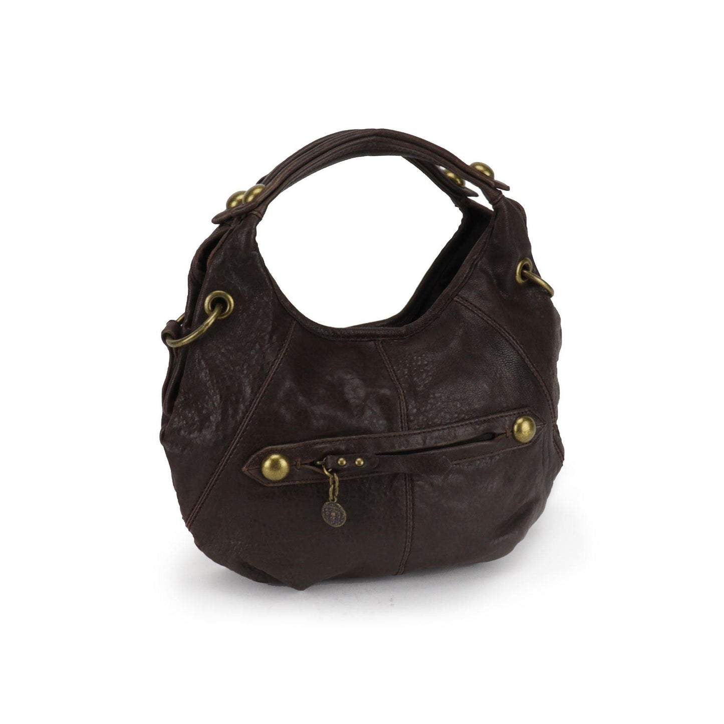 SOUTH HOUS EXCLUSIVE Bernardo Charlize Leather Handbag in a small version hobo style lambskin vintage brass