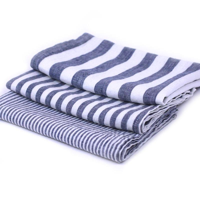 Linen Kitchen Towel flat set stack product shot in color Blue Stripes by LinenCasa for South Hous.