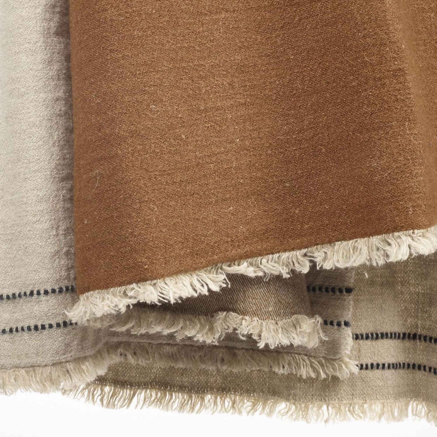 Linen and wool blend throw blanket crop edge detail product shot in color Foundry by Libeco for South Hous.