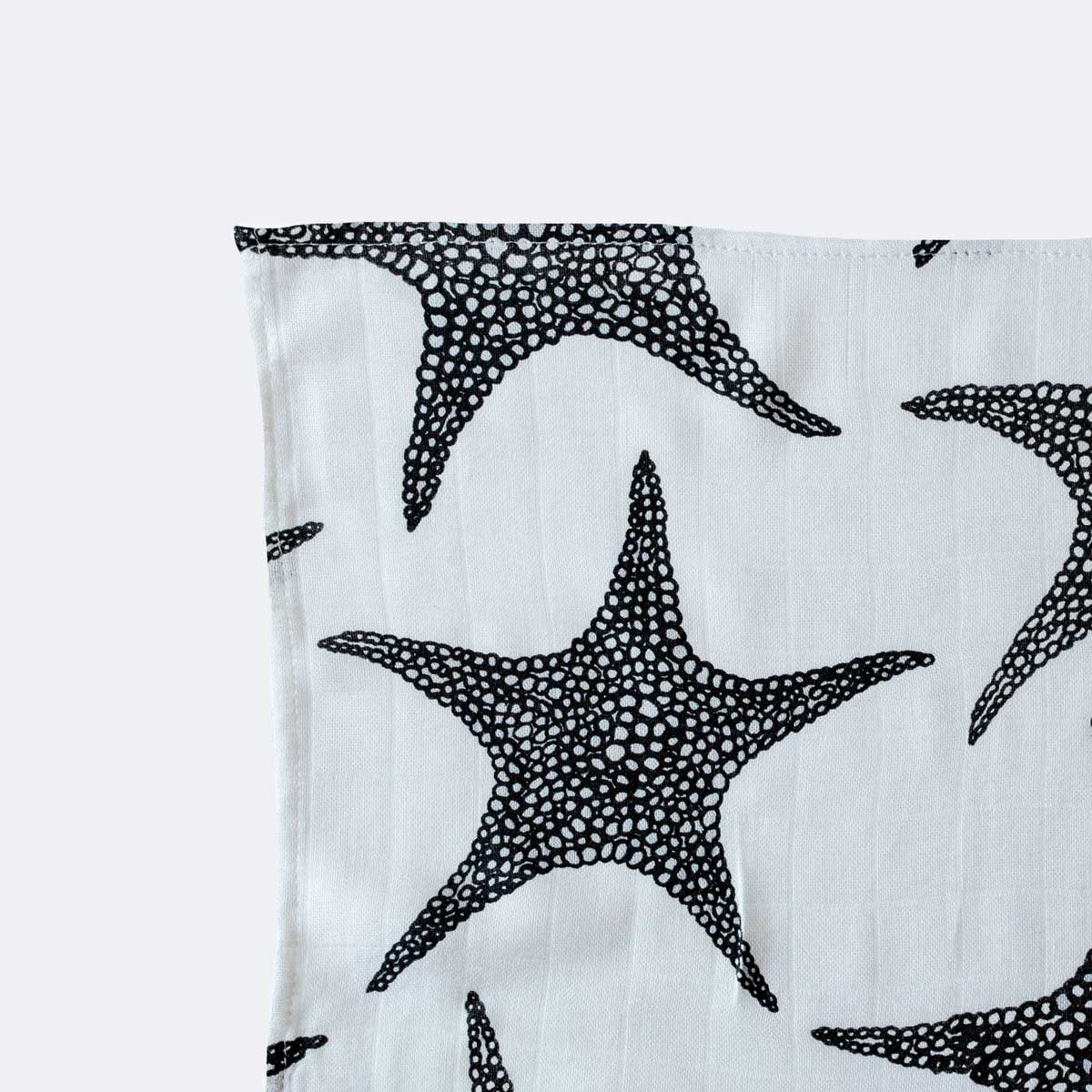 Keith Haring Pop Art Print Muslin Square crop edge detail product shot set in color Black & White animal print by Etta Loves for South Hous.