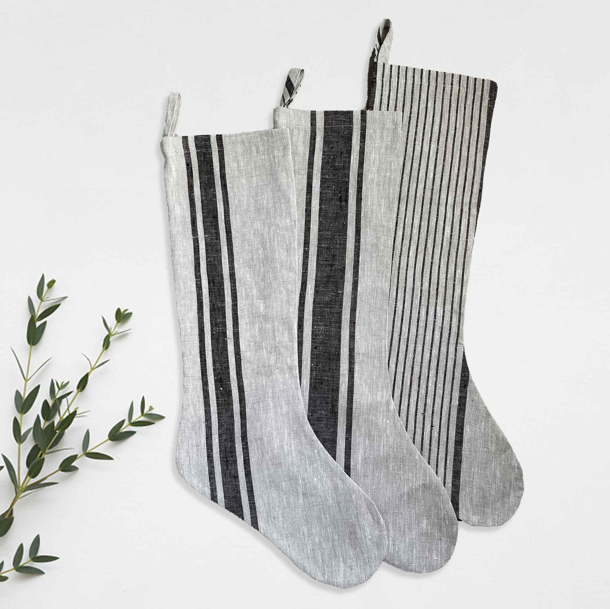 South Hous Scandinavian style Linen Holiday Stockings flat lay product shot