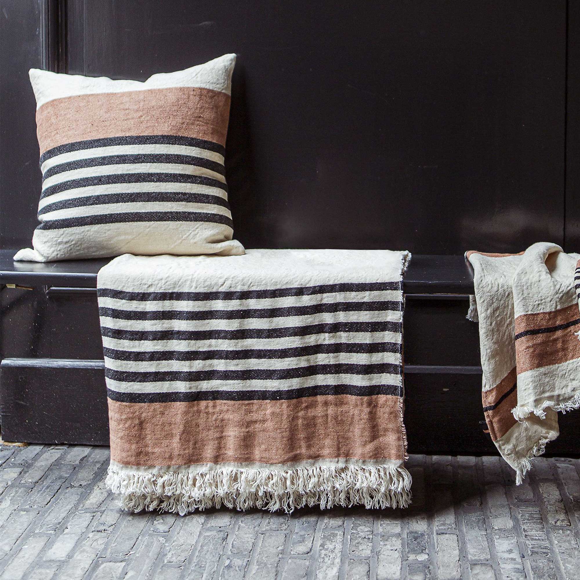 Belgian Linen Throw + Pillow Set by Libeco