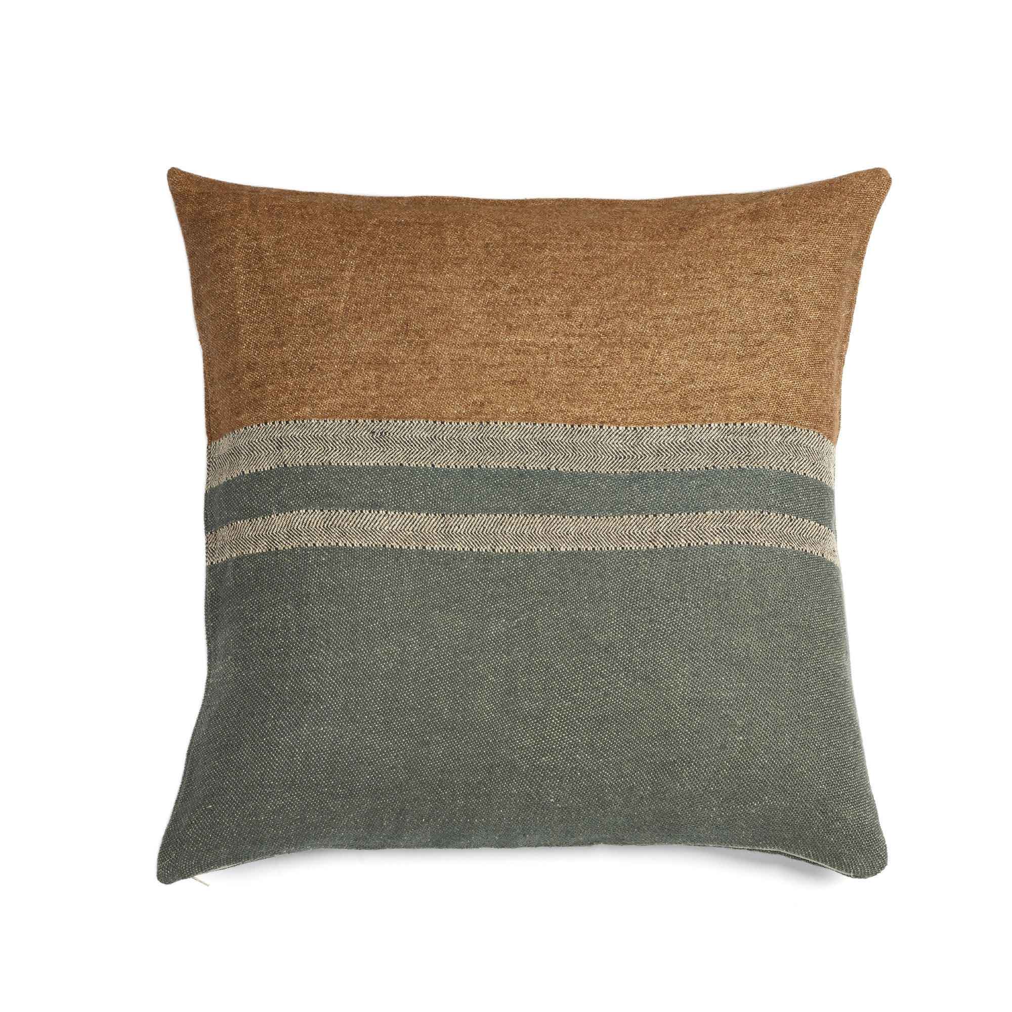 Belgian linen throw pillow cover flat lay product shot in color Alouette by Libeco for South Hous.