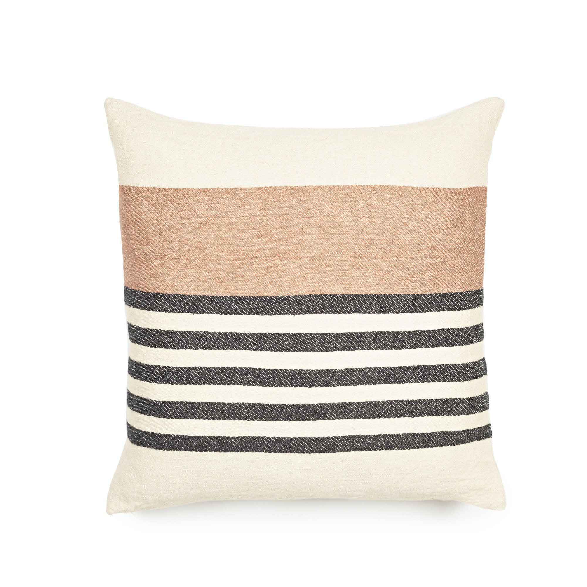 Belgian linen throw pillow cover flat lay product shot in color Inyo by Libeco for South Hous.