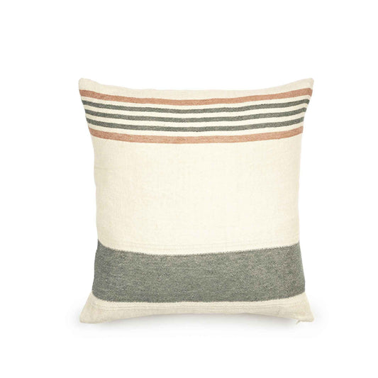 Belgian linen throw pillow cover flat lay product shot in color Laguna Verde by Libeco for South Hous.