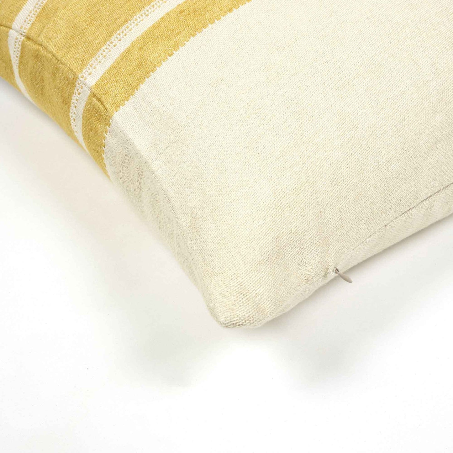 Belgian linen throw pillow cover corner detail shot in color Mustard Stripe by Libeco for South Hous.